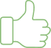 Pouce levé vert clair, icône symbolisant l'approbation, le succès, l'appréciation ou un "J'aime". Symbole positif.